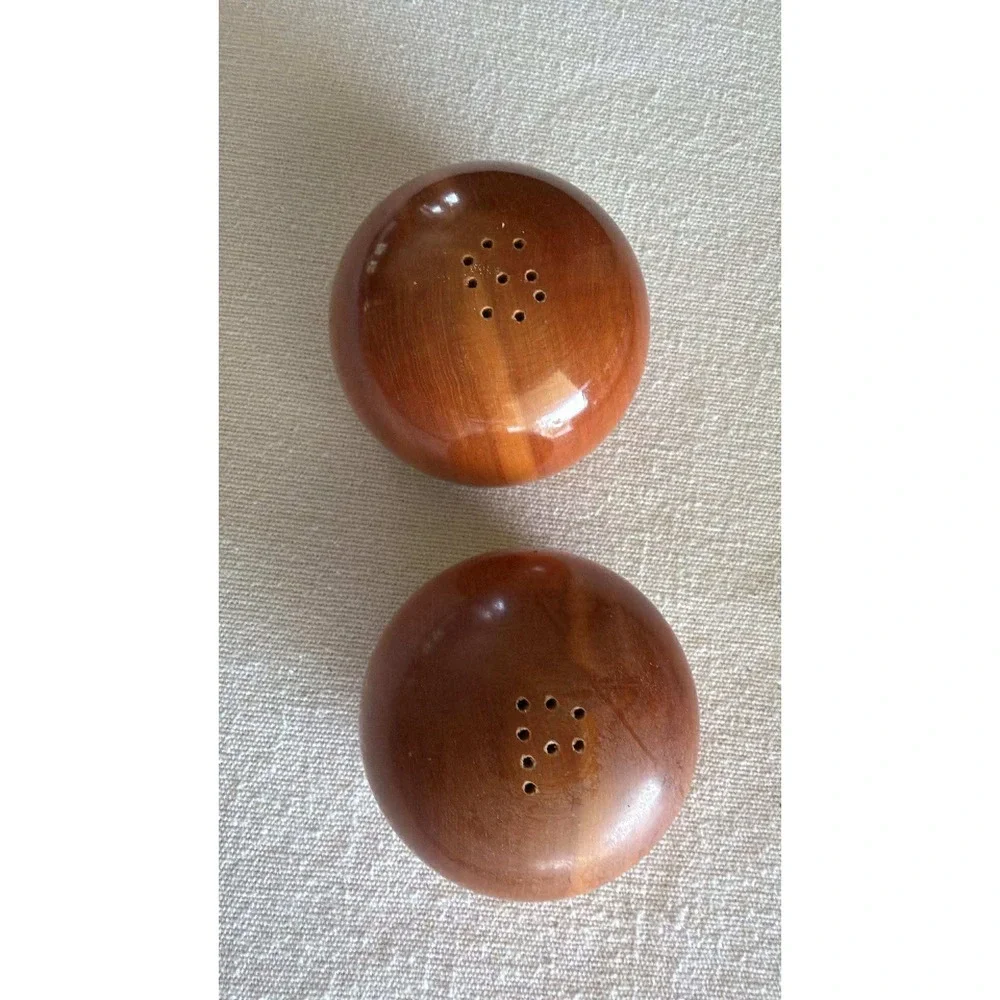 Vintage Wood Orb Salt and Pepper Shakers MCM Mid Century Modern Turned Wood Orb
